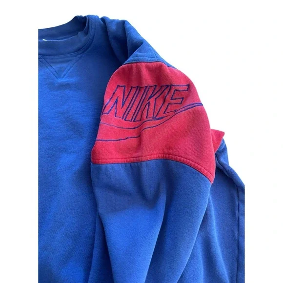 NIKE AIR - Vtg 80s Navy Blue Center Swoosh Crewneck Embroidered Sweatshirt L - Picture 4 of 11